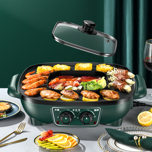 特大号多功能煎烤烧煮涮烤一体锅家用烤肉鱼无烟不粘鸳鸯电烤炉盘