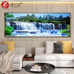 现代简约客厅装饰画沙发背景墙壁画山水风景瀑布流水生财墙画挂画