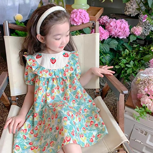 杰拉童装女童草莓刺绣连衣裙2024夏季新款中小童甜美风短袖公主裙