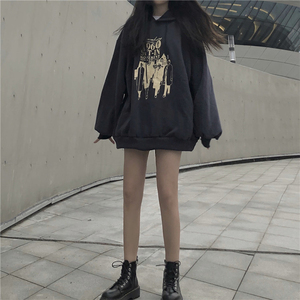 bf风穿搭时尚少女连帽卫衣2019新款女韩版宽松复古人头像长袖外套