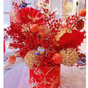 春节新年年宵花福桶银柳干花仿真冬青家居装饰摆件北京鲜花同城