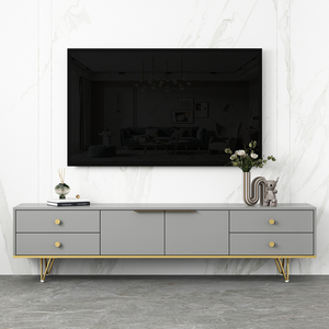 轻奢电视柜茶几现代简约灰色家用客厅35cm岩板储物电视机柜定制