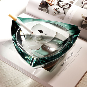 日本进口MUJIA翡翠绿烟灰缸大号水晶玻璃客厅办公室烟缸个性摆件