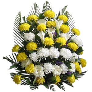 清明节祭奠扫墓追悼上坟黄白菊花花篮花束花圈 鲜花速递天津同城