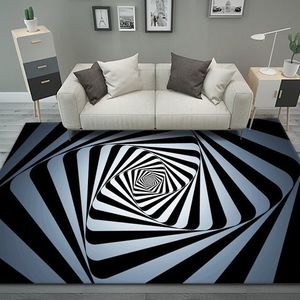 3d陷阱黑洞地毯黑白格立体视觉旋涡房间客厅三维几何抽象地垫定制