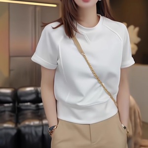 别致漂亮显瘦圆领设计感短袖T恤女夏2024新款百搭白色小个子上衣