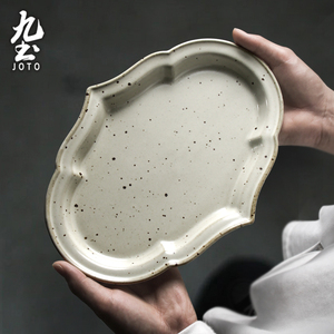 日式粗陶盘子家用个性复古西餐盘鱼盘手工陶瓷创意料理盘碟子餐具