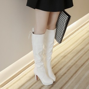 2021靴子女春秋高筒靴高跟细跟单靴韩版秋冬季性感长靴女靴白色