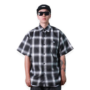 墨西哥西海岸奇卡诺old school匪帮说唱嘻哈宽松渐变格子衬衫短袖