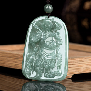 武圣关公武财神关羽关二哥招挂件邪男士天然正品翡翠吊坠玉石项链