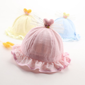 婴儿帽子春季薄款婴幼儿公主风春秋女宝宝渔夫帽可调节女孩遮阳帽