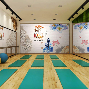 瑜伽馆墙面装饰墙纸壁纸养生健身房舞蹈工作室背景墙装修墙布壁画