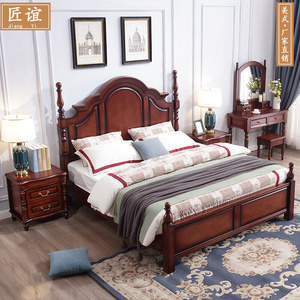 美式罗马柱实木双人床乡村法式复古现代简约轻奢主卧高箱别墅家具