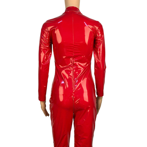 套装大佬用品伪娘连体衣女装裤亮皮漆皮男变装紧身衣服大码cd拉链