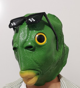 绿鱼人头套面具 绿头鱼头套鱼人动漫万圣节恐怖cosplay萌搞笑乳胶