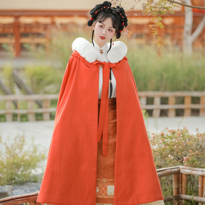 原创汉服女斗篷中国风古装战袍长款保暖加绒加厚披风外套披肩秋冬