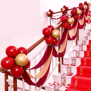 楼梯扶手网纱幔婚礼扶梯气球结婚阳台装饰室外女方婚房布置娘家