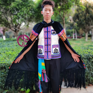 尔瓦黑色男士长披衫斗篷大老鹰披风火把节演出服装滇七彩民族服饰