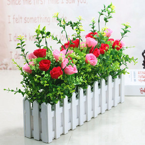 仿真花假花塑料花桌面墙角遮挡仿真绿植盆栽摆件玫瑰花栅栏花套装