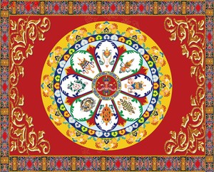 藏式吉祥八宝佛堂背景壁画天花板吊顶墙纸藏族文化九龙墙纸3D立体