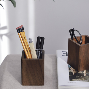 实木笔筒学生桌面办公室收纳盒多功能创意笔座ins化妆盒木质笔盒