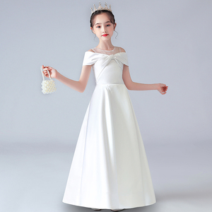 儿童礼服女童生日公主裙洋气钢琴演奏白色礼服大童连衣裙2024新款
