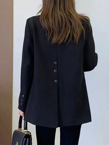 黑色西装外套女2023春季新款韩版宽松休闲设计感后背开叉西服上衣