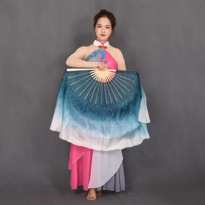 双色水墨扇中国真丝新款绸扇初见扇子名族舞书简加长羽毛扇舞蹈