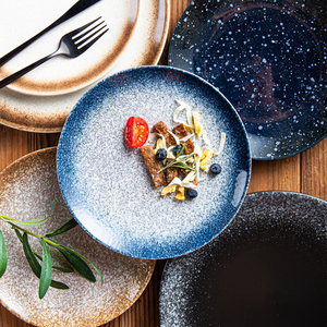日式餐具复古菜盘陶瓷创意家用6寸骨碟子西餐牛排餐盘盘子高级感