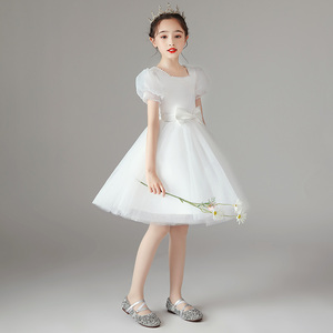 六一白色女童礼服生日公主裙儿童洋气钢琴演出蓬蓬纱花童婚礼女孩