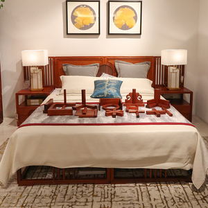 guoshoufurniture国寿红木家具双人床明轩新中式实木红木