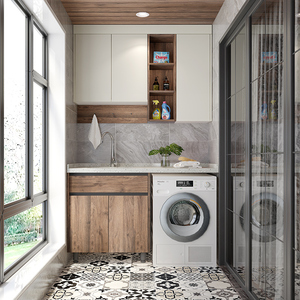金牌厨柜全屋定制整体阳台洗衣机吊柜收纳洗衣房储物阳台装修设计