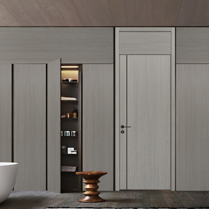 超高室内门实木复合卧室门通顶门带门头现代简约铝框金属极简门