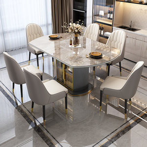 佐慕可伸缩岩板餐桌椅2024新款简约现代轻奢家用小户型折叠圆形桌
