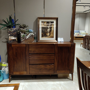 北欧e家餐边柜 黑胡桃木餐厅置物架收纳玄关柜子现代简约