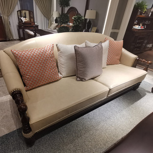 仁豪摩迪卡三人位沙发sf-2903c-d 浅卡其色真皮 简约美式