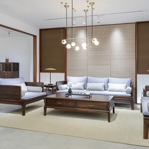 东家云山新中式黑檀原木三人位沙发端庄素雅大气