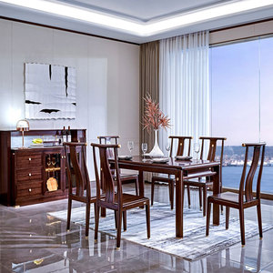 南洋胡氏鸿运中国hz9911长餐桌1600*900*750新中式黑檀木组装