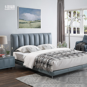 卡路福多隆皮艺床头层牛皮轻奢现代真皮床双人1.8米大床储物婚床
