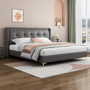 拉芙菲 真皮床现代简约小户型主卧1.8双人婚床实木床软包皮床6120