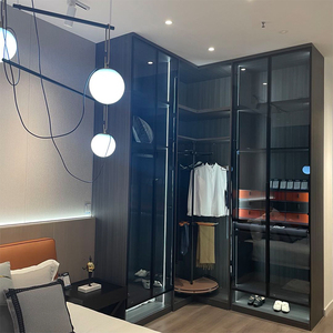 名曼格旗舰店天猫品牌极简轻奢钢化玻璃衣柜平开门窄边铝合金定制