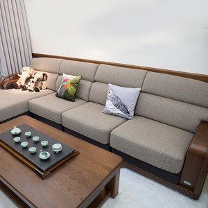 双叶家具转角沙发sf02aceb2  实木 布艺沙发组合大气质感好客厅