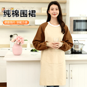 纯棉长袖围裙家用厨房罩衣女2024新款做饭工作服定制围腰洋气网红
