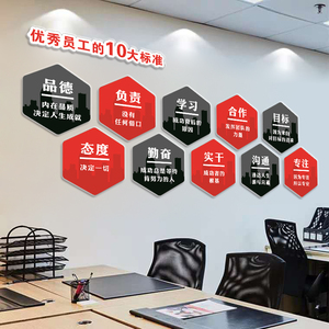 企业文化墙六边形创意励志文字墙贴画公司员工团队办公室激励标语