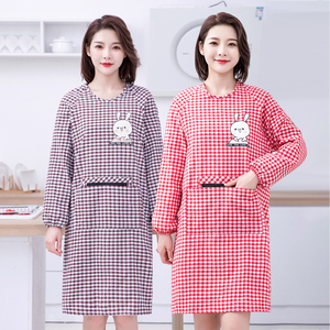 韩版女时尚罩衣2024新款棉布长袖围裙家用厨房做饭上班带袖工作服