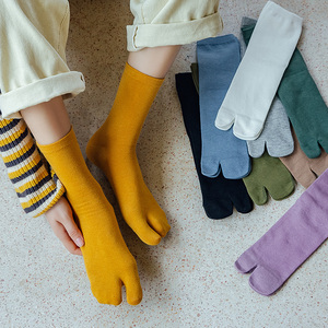 分趾袜女二趾袜子春秋纯色棉中筒长袜百搭分趾鞋二指分脚趾分指袜