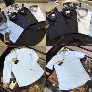 burberry巴宝莉衬衫男长袖经典款纯色纯棉免烫短袖宝格丽衬衣正装
