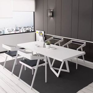 简约实木餐桌白色桌椅组合时尚工作台极简创意书桌现代办公桌个性