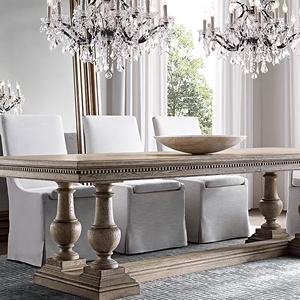 美式实木餐桌家用做旧欧式客厅饭桌椅组合法式长桌复古方形长桌子