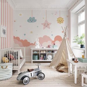 儿童房墙布无缝全屋女孩公主房壁布北欧温馨卧室背景墙纸定制壁画